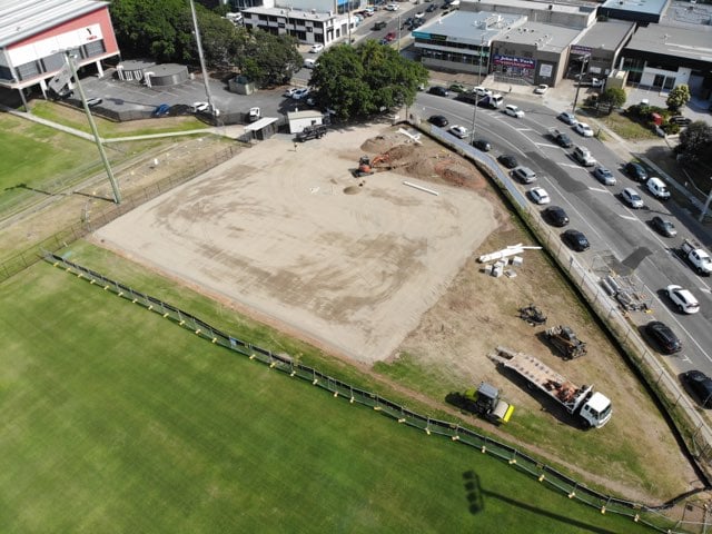 Aerial image of Perry Park during construction